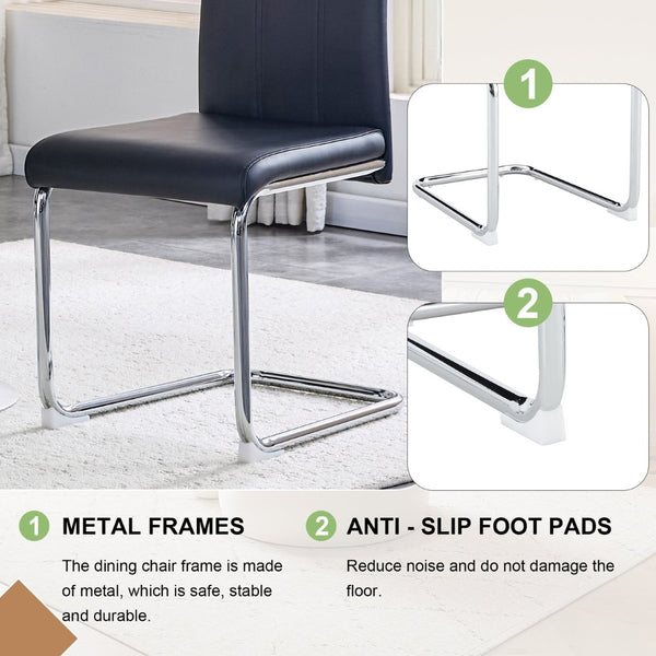 English Elm 4-pack Pu High-back Dining Chairs with Powder-coated Metal Legs for Modern Kitchens Black W3875P372872