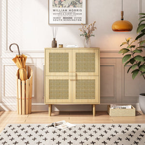 English Elm 4-Doors Rattan Mesh Storage Cabinet with Solid Wood Legs and Adjustable Shelves for Stylish Organization Natural W757P198553
