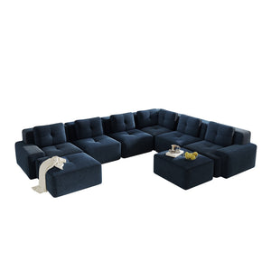 English Elm Modular Corduroy Sectional Sofa 6 Seat V Shaped Corner Couch with Ottomans Living Room Blue W714S01581