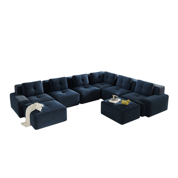 English Elm Modular Corduroy Sectional Sofa 6 Seat V Shaped Corner Couch with Ottomans Living Room Blue W714S01581