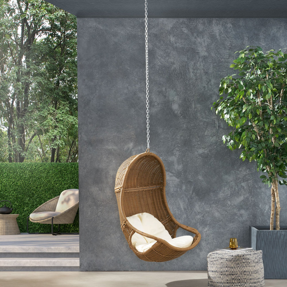 English Elm Christopher Knight Home® - Berkshire Woven Hanging Chair With 8Ft Adjustable Chain – Cozy Indoor/Outdoor Seat With Cushions 70842.00BGE