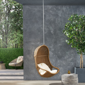 English Elm Christopher Knight Home® - Berkshire Woven Hanging Chair With 8Ft Adjustable Chain – Cozy Indoor/Outdoor Seat With Cushions 70842.00BGE