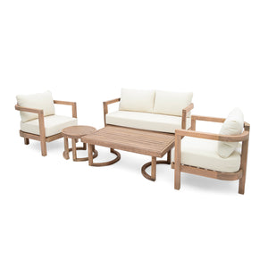 English Elm Christopher Knight Home® - 5-Pieces Acacia Wood Patio Set with Plush Beige Cushions, Coffee & End Tables, Durable Outdoor Seating N780P7230308