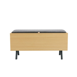English Elm Paloma Upholstered Accent Storage Bench in Light Oak with Gas-Strut Lift, Metal Legs, Seats 2 B365P398213