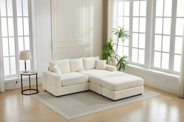 English Elm Modern Sectional Couch - Cozy 2-Piece Corduroy Slipcovers With Throw Pillows For Stylish Living Spaces W2915S00030