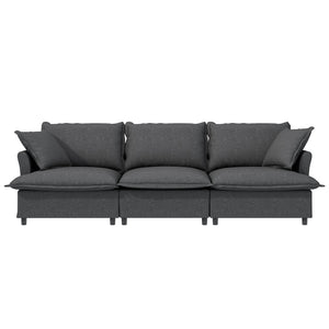 English Elm [New+Video] 3 Seat Modular Sofa 94"x35" Chenille Cloud Couch with Skirted Design, Petal Arms, Pillows Gray N723S4059E