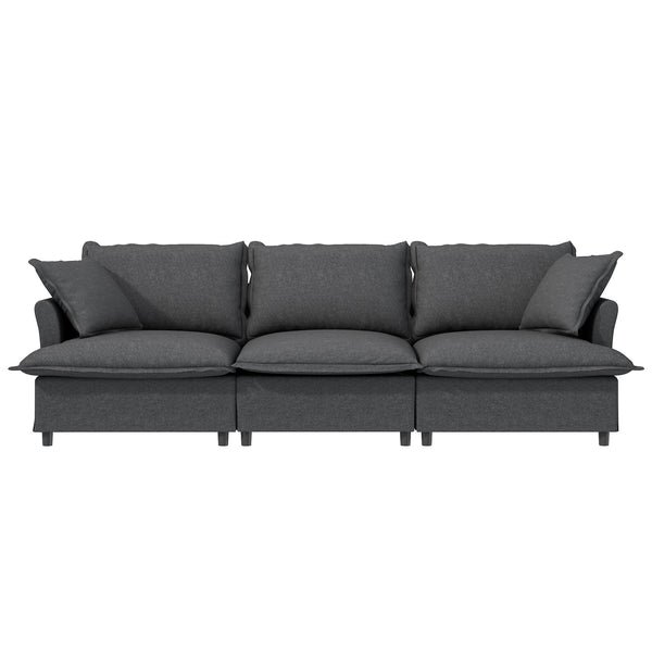 English Elm [New+Video] 3 Seat Modular Sofa 94"x35" Chenille Cloud Couch with Skirted Design, Petal Arms, Pillows Gray N723S4059E