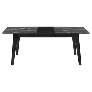 English Elm Bellingham Black Faux Marble Dining Table with Self-Storing Extension Leaf and Splayed Legs, Versatile Elegance B062P354064