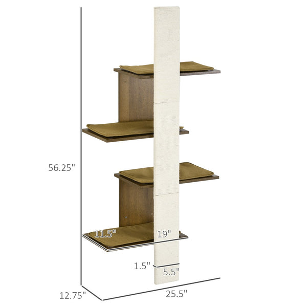 English Elm 4-layer Wall Mounted Cat Tree Shelves with Sisal Post Plush Perches Space Saving T3971P437742