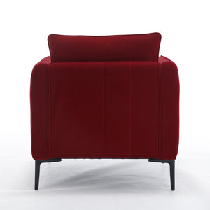 English Elm Accent Velvet Armchair Mid-century Modern Plush Seat with Metal Legs for Any Room Wine Red W3244P327125