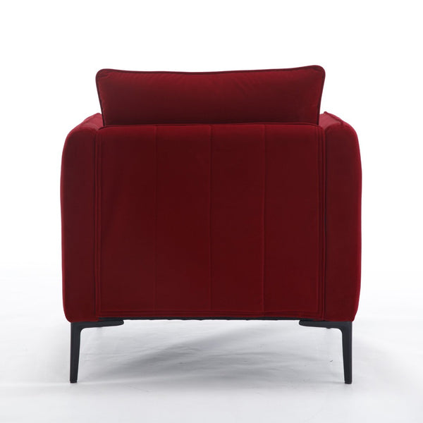 English Elm Accent Velvet Armchair Mid-century Modern Plush Seat with Metal Legs for Any Room Wine Red W3244P327125