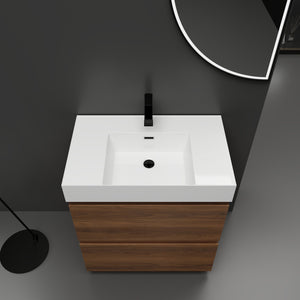 English Elm 30" Modern Bathroom Vanity With Undermount Sink, Double Drawer Storage & Waterproof Finish In Brown W1972S00007