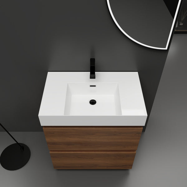 English Elm 30" Modern Bathroom Vanity With Undermount Sink, Double Drawer Storage & Waterproof Finish In Brown W1972S00007