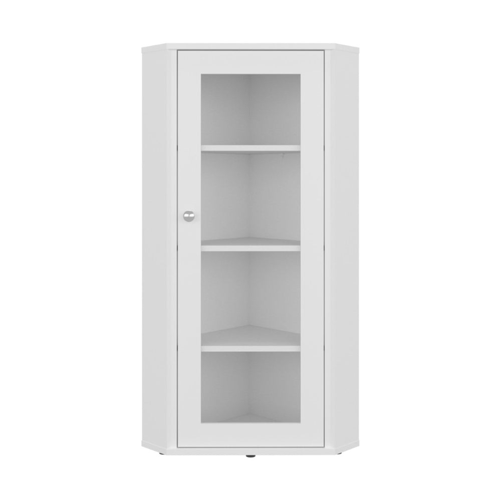 English Elm Ruffin Single Door Display Cabinet Four Shelves White Slim Storage for Any Room B097P474260