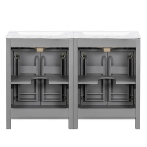 English Elm Modern 48 Inch Freestanding Bathroom Vanity Dual Ceramic Sinks Soft Close Gold Handles Grey N729P000008E