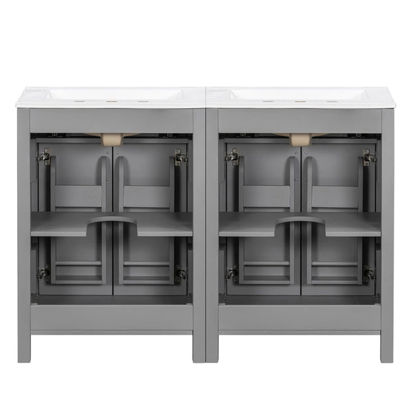 English Elm Modern 48 Inch Freestanding Bathroom Vanity Dual Ceramic Sinks Soft Close Gold Handles Grey N729P000008E