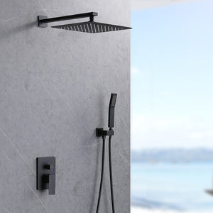 English Elm Shower System With 12" Rainfall Head & Handheld Wand - Matte Black, Brass Valve, Spa-Like Upgrade T3177P269150-GIGA