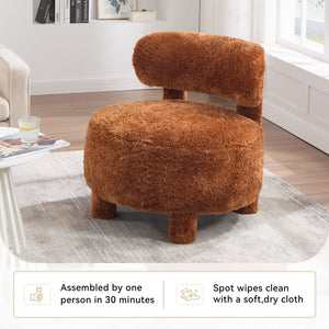 English Elm 063-Fur Plush Armless Accent Chair with 13" Thick Cushion, Curved Wingback & Solid Wood Legs for Cozy Reading Nooks khaki W527P308810