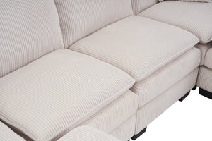English Elm Modern U Shaped 6-Seat Sectional Sofa with Ottoman and 3 Toss Pillows, Corduroy Modular Comfort and Durable Frame White W2363S00039
