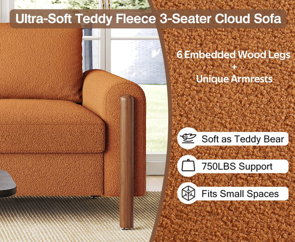 English Elm Christopher Knight Home® - 83.86" 3-Seater Sofa in Teddy Velvet with Curved Armrests & Solid Wood Legs, Plush Durable Comfort Orange N765P331021Y