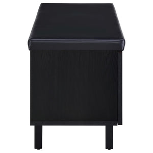 English Elm Astor Smoked Finish Entryway Bench with Drawer Open Shelving and Faux Leather Seat Black B062P440401
