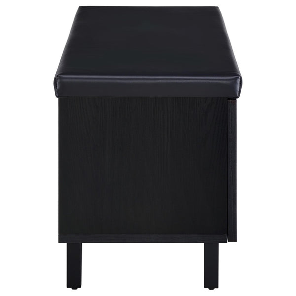 English Elm Astor Smoked Finish Entryway Bench with Drawer Open Shelving and Faux Leather Seat Black B062P440401