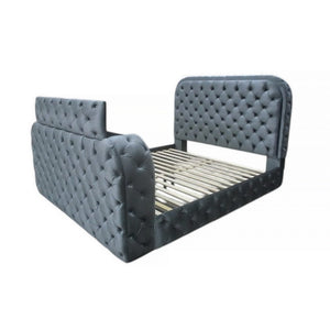 English Elm Gray Velvet Tufted Eastern King Bed with Led Headboard Fireplace and Motorized Tv Lift B2756S00008