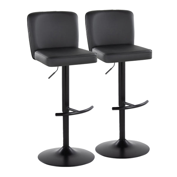English Elm Henry Contemporary Adjustable Barstools - Set Of 2, Black Faux Leather & Metal, 360° Swivel Comfort B202S00940