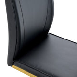 English Elm Luxury Simple Arch Chair - Set Of 4 Black Pu Material High Resilience Dining Chair With Arched Metal Gold Leg.