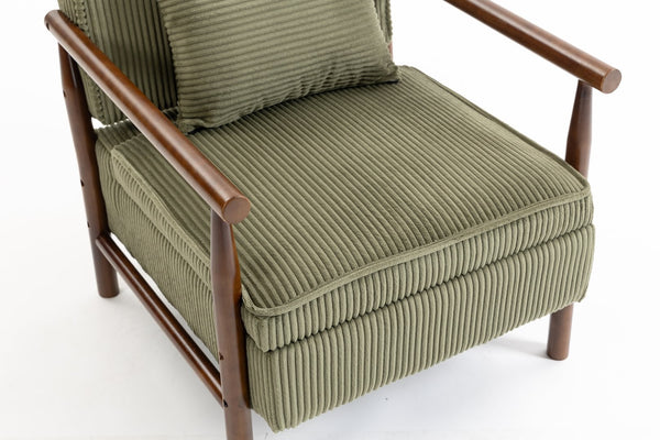 English Elm Storage Accent Chair Mid Century Wood Frame Upholstered Seat with Lumbar Cushion Antique Green W2530P401455