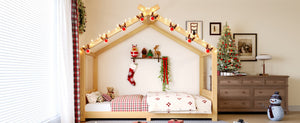 English Elm Twin House Frame Floor Bed Solid Pine Kids Room Montessori Low Profile Play Nook W1580P387836