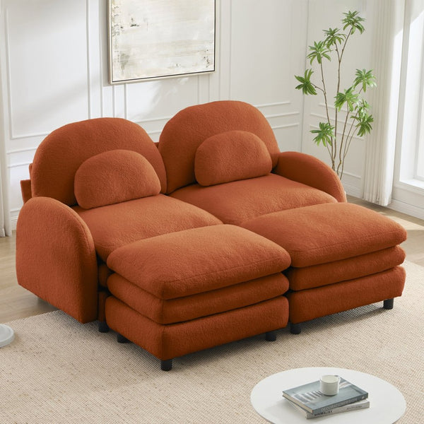 English Elm Teddy Fleece Modular Cloud Sofa with Curved Silhouette Ottomans and Lumbar Pillows Orange W5656S00094