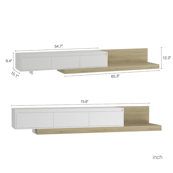 English Elm Modern Low Profile Media Cabinet with Led Lighting and Wood Storage for Living Room W1321P401002