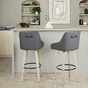 English Elm Adjustable Swivel Barstools Mid-century Walnut Faux Leather Kitchen Counter Set of 2 Dark Grey B202S01921