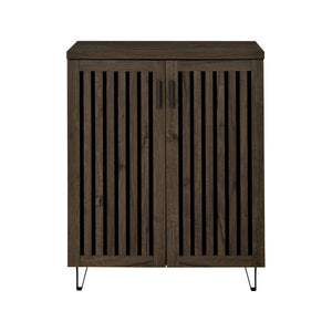 English Elm 2-door Entryway Shoe Cabinet with Slatted Doors Smoked Laminate Finish and Metal Legs Oak,Smoke B016P473427