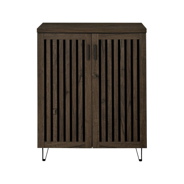 English Elm 2-door Entryway Shoe Cabinet with Slatted Doors Smoked Laminate Finish and Metal Legs Oak,Smoke B016P473427