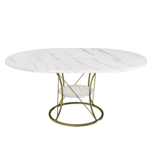 English Elm 43 Inch Expandable Round Dining Table Walnut Veneer Seats Six with Metal Storage Shelf Walnut+Gold W2700P411581