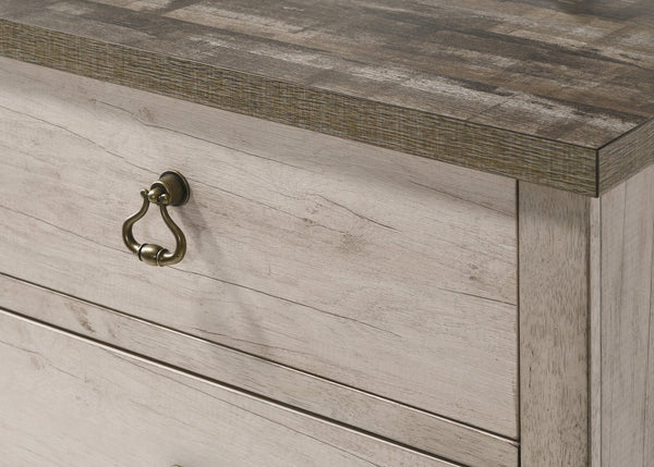 English Elm 1pc Cottage Style Distressed Nightstand with Driftwood Finish, Weathered Brown Top & Ring Pulls, 23.6"x16"x25" B2741P353777