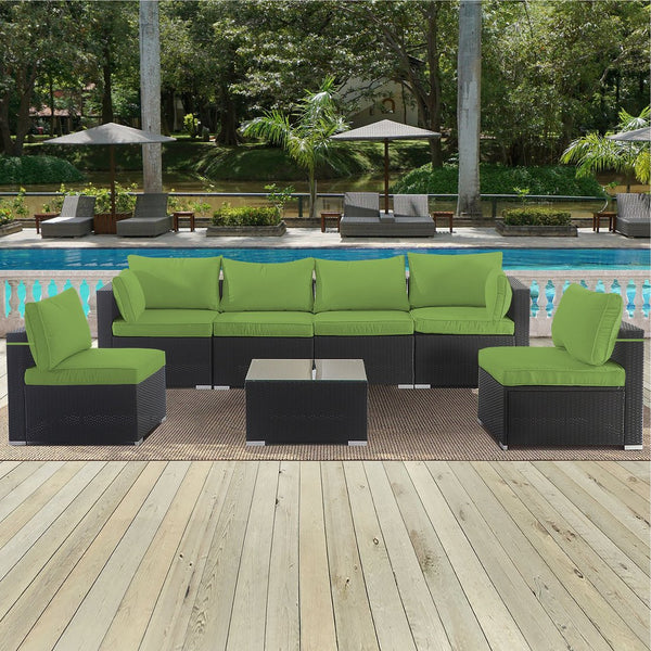 English Elm Cushion Covers 14Pc Set for 7-Piece Wicker Sectional Sofa Outdoor Slipcovers with Zippers Non-Slip Protection Green W419P295491