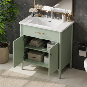 English Elm Christopher Knight Home® - 30 Inches Bathroom Vanity With Integrated Sink, Soft-Close Doors, Adjustable Shelf & Curved Design N817P299509G