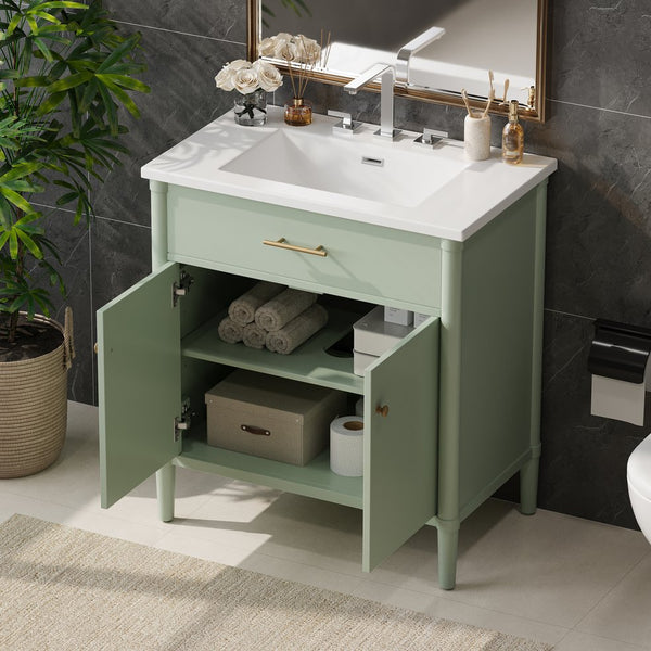 English Elm Christopher Knight Home® - 30 Inches Bathroom Vanity With Integrated Sink, Soft-Close Doors, Adjustable Shelf & Curved Design N817P299509G