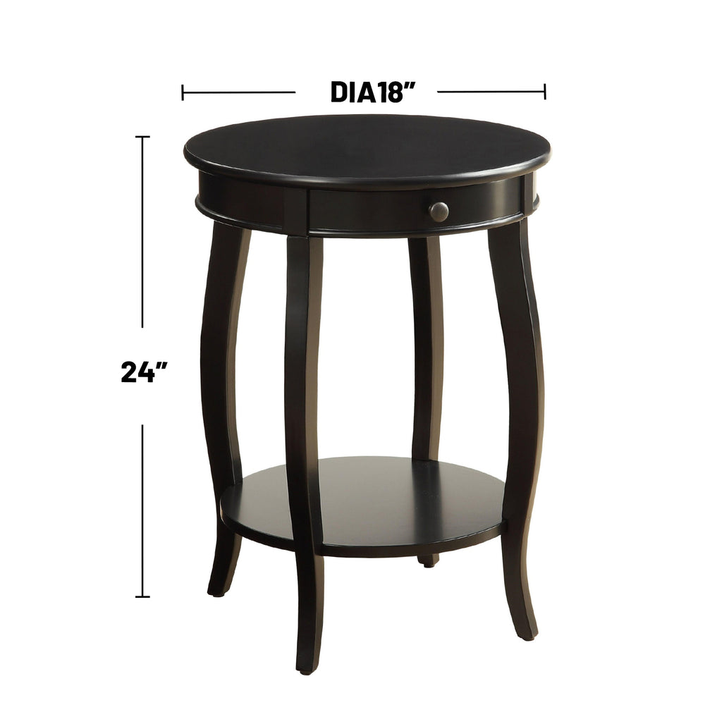English Elm Round Retro Accent Table with Drawer and Open Shelf on Cabriole Legs for Stylish Living Spaces Black B016P310492