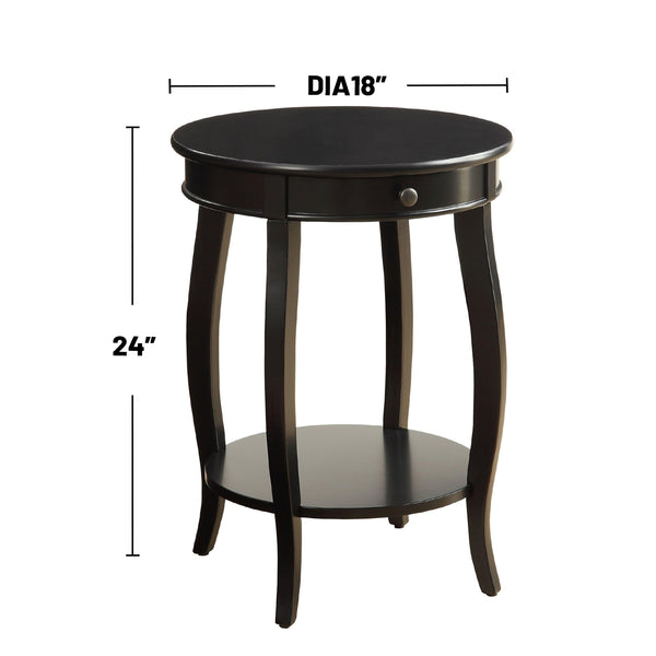 English Elm Round Retro Accent Table with Drawer and Open Shelf on Cabriole Legs for Stylish Living Spaces Black B016P310492