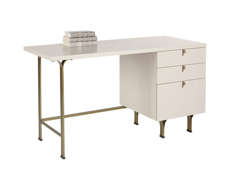 Sunpan Celine Desk - Stylish Cream Finish with Antique Brass Accents, Perfect for Elegant Workspaces