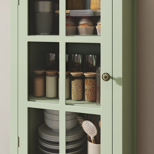 English Elm Minimalism Mint Green Buffet Cabinet with Tempered Glass, Solid Wood Legs, Spacious Drawer & Shelves W2557P355889