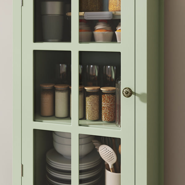 English Elm Minimalism Mint Green Buffet Cabinet with Tempered Glass, Solid Wood Legs, Spacious Drawer & Shelves W2557P355889