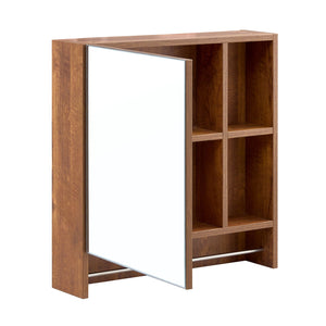 English Elm Bathroom Walnut Mirror Cabinet Wall Mounted with 4 Compartments, Towel Rack, HD Mirror, Moisture-Resistant W3226P325706