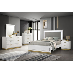 English Elm Sophia Elegant White California King Panel Bed With Upholstered Headboard & Led Lighting Features B062S01055-GIGA