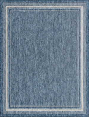 Unique Loom Outdoor Border Soft Border Machine Made Border Rug Blue, Ivory/Gray 10' 0" x 13' 0"
