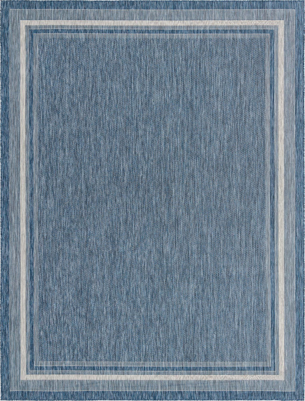 Unique Loom Outdoor Border Soft Border Machine Made Border Rug Blue, Ivory/Gray 10' 0" x 13' 0"